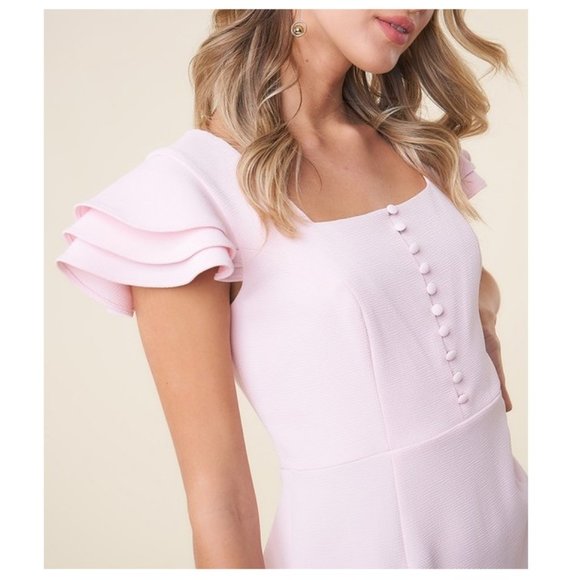 Button Front Dress Butterfly Sleeve - Blush - Picture 5 of 7